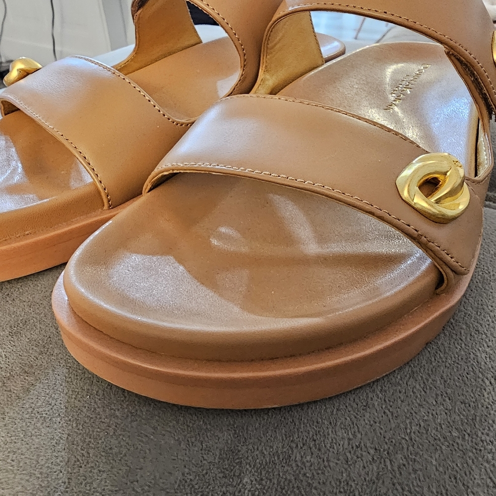 Donna Karan New York Size 6 1/2 Brown Slides with Velcro Strap Gently Used